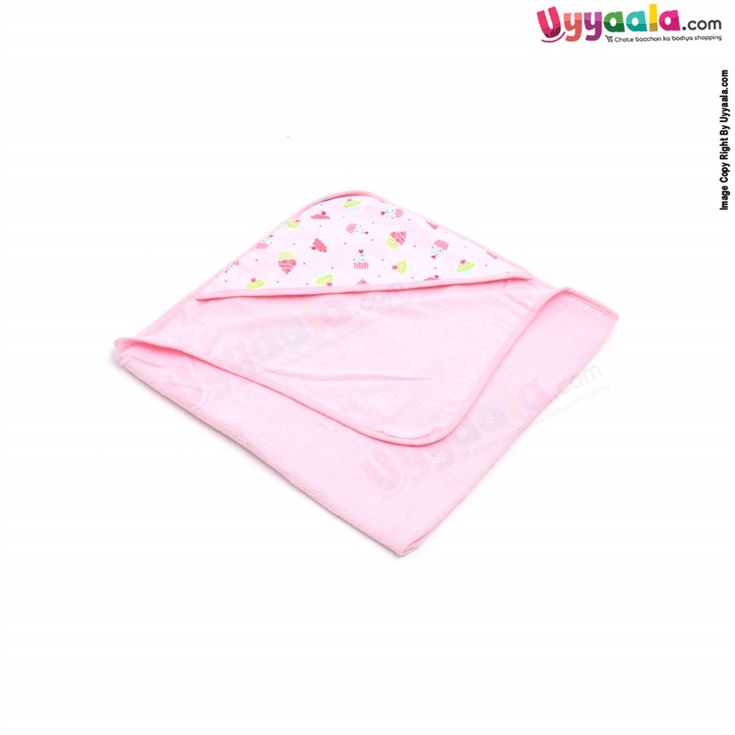 EBERRY Terry Hooded Towel with Ice Cream Print 1pc ,0+m Age ,Size (76*74) - Pink