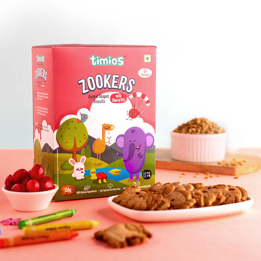 TIMIOS - Zookers Cherry Bits - 12+ months 100% Natural & Healthy Biscuits for kids