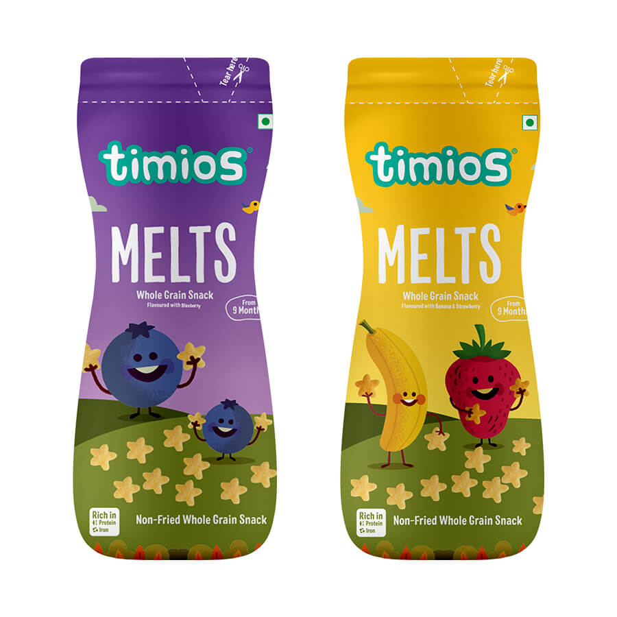 Buy Timios Melts - Blueberry & Banana, Strawberry flavored Puff Snacks - Pack of 2 Online in India at uyyaala.com
