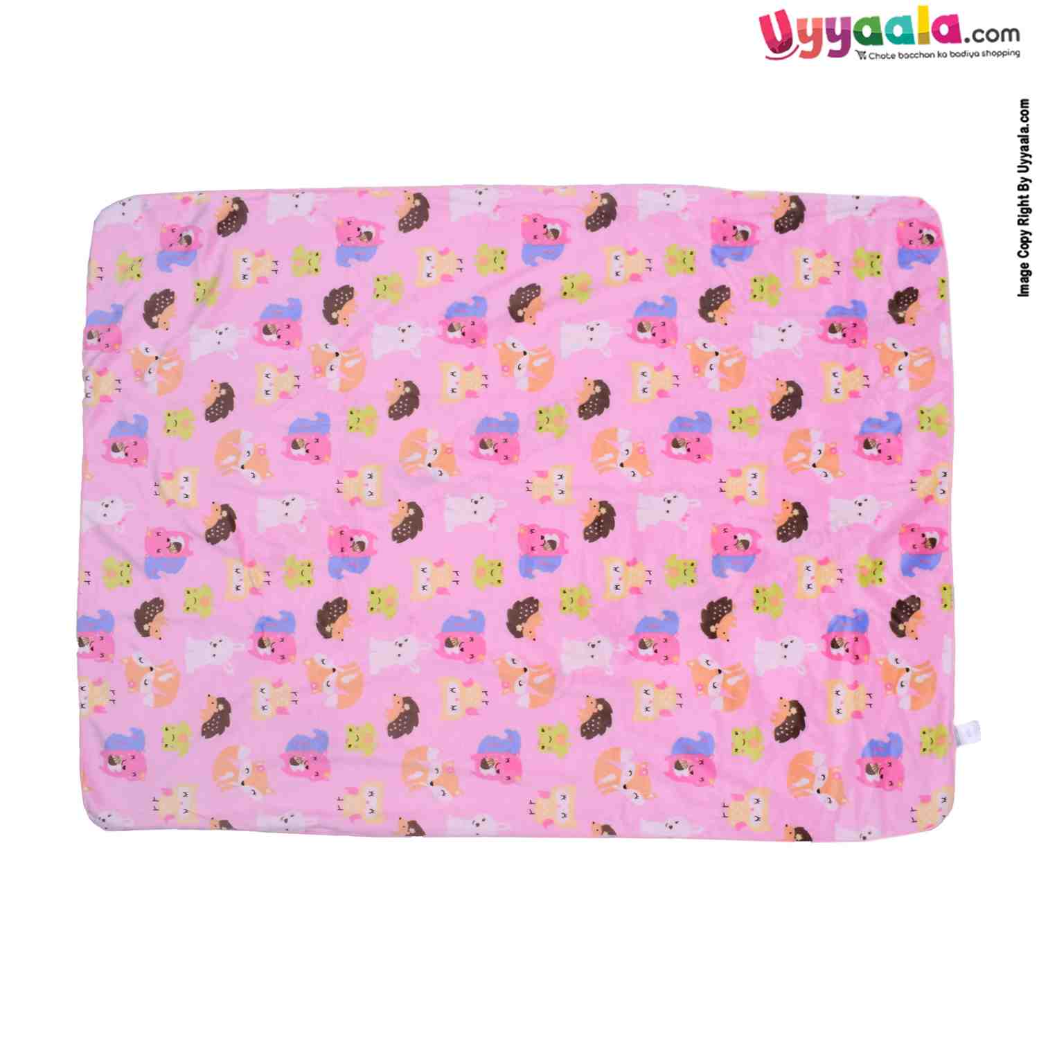 Double Layered Blanket One Side Fur & Other Side Velvet with Animals Print 0-24m Age, Size (99*75cm)- Pink