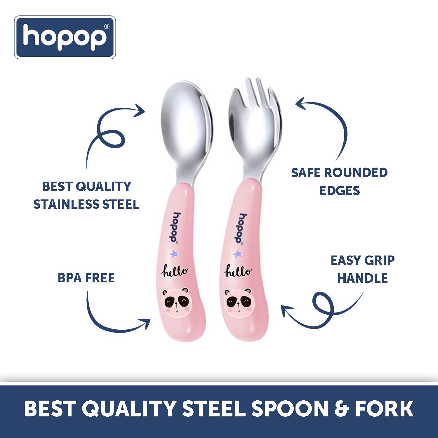 Hopop Spoon & Fork with Travel Case For Babies - Pink 6m+