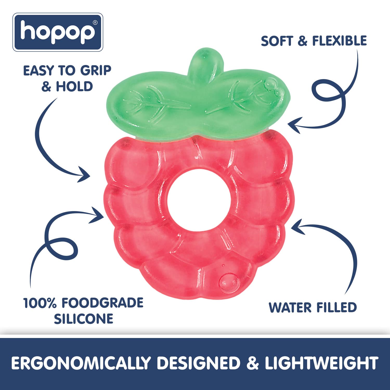 Hopop Easy Grip Water Filled Cooling Teether For Babies - Red Grape 4m+
