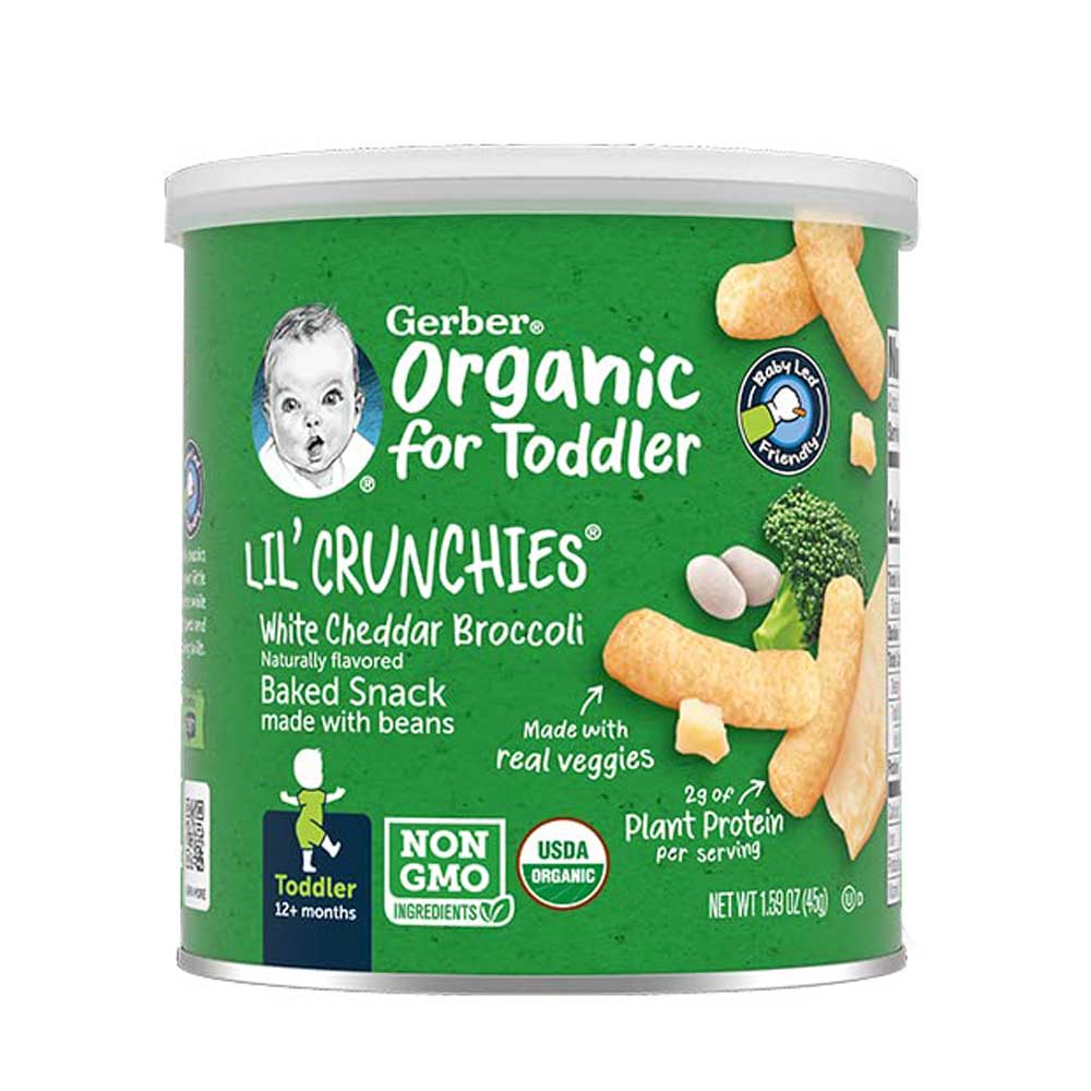 GERBER Organic lil crunchies - White Cheddar Broccoli naturally flavored baby snack - 45g, 12 + months