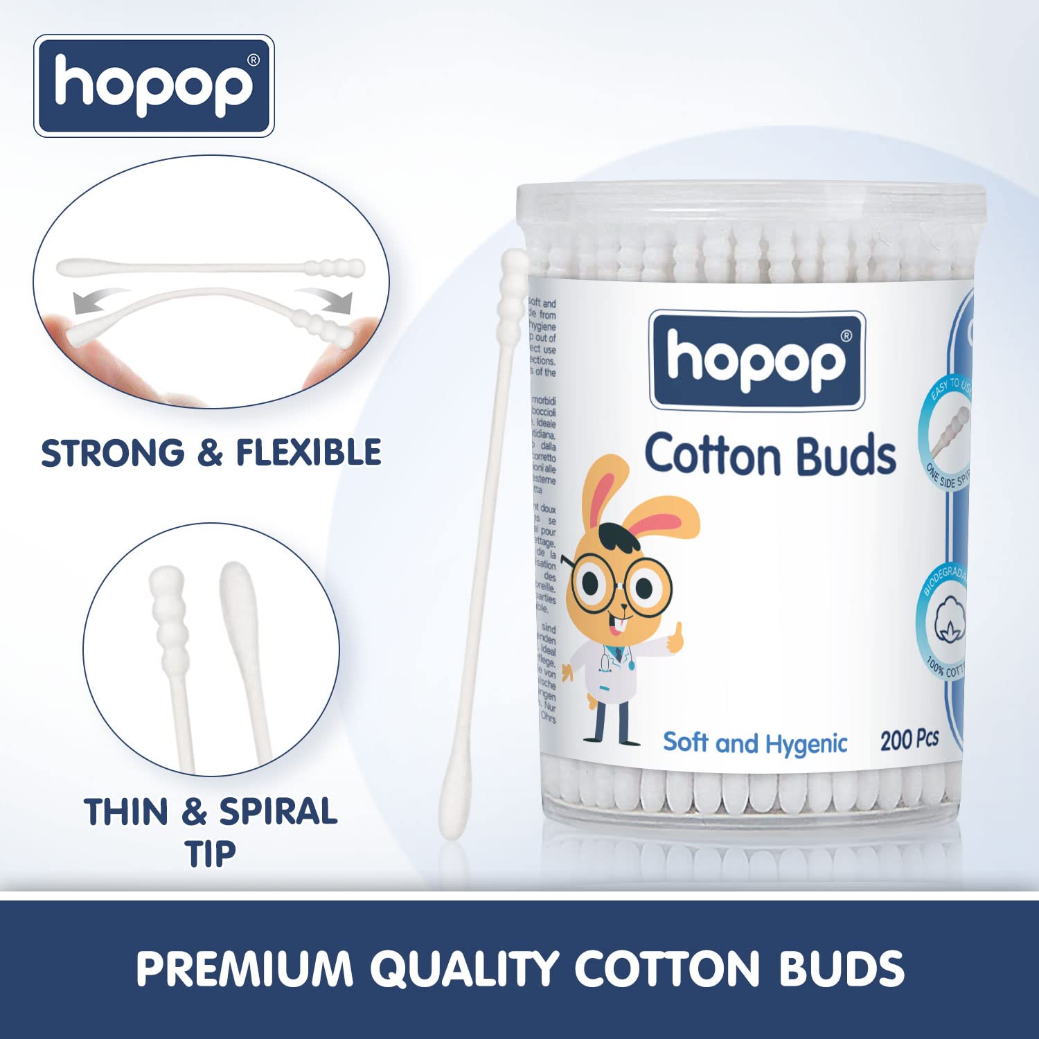 Hopop Soft & Hygenic Cotton Earbuds For Babies - 200pcs 0m+