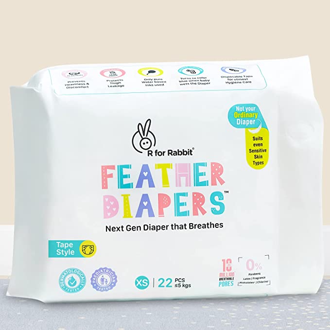 R for Rabbit Feather Diapers For Your Baby - XS (Below 5 kgs)