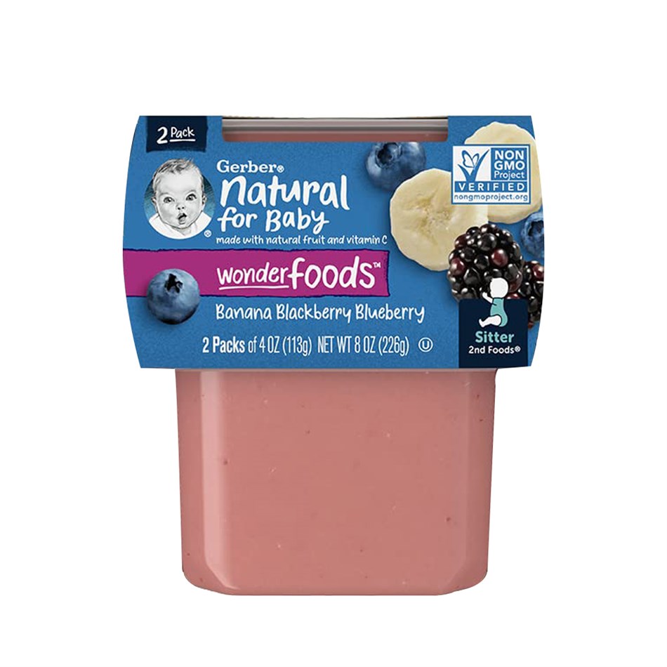 Gerber Puree 2nd Foods Banana Blackberry & Blueberry Flavored Snack For Babies, 2 Pack (113g each) - Sitter