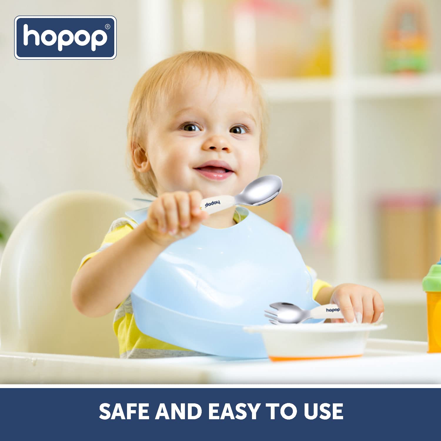 Hopop Spoon & Fork with Travel Case For Babies - White 6m+