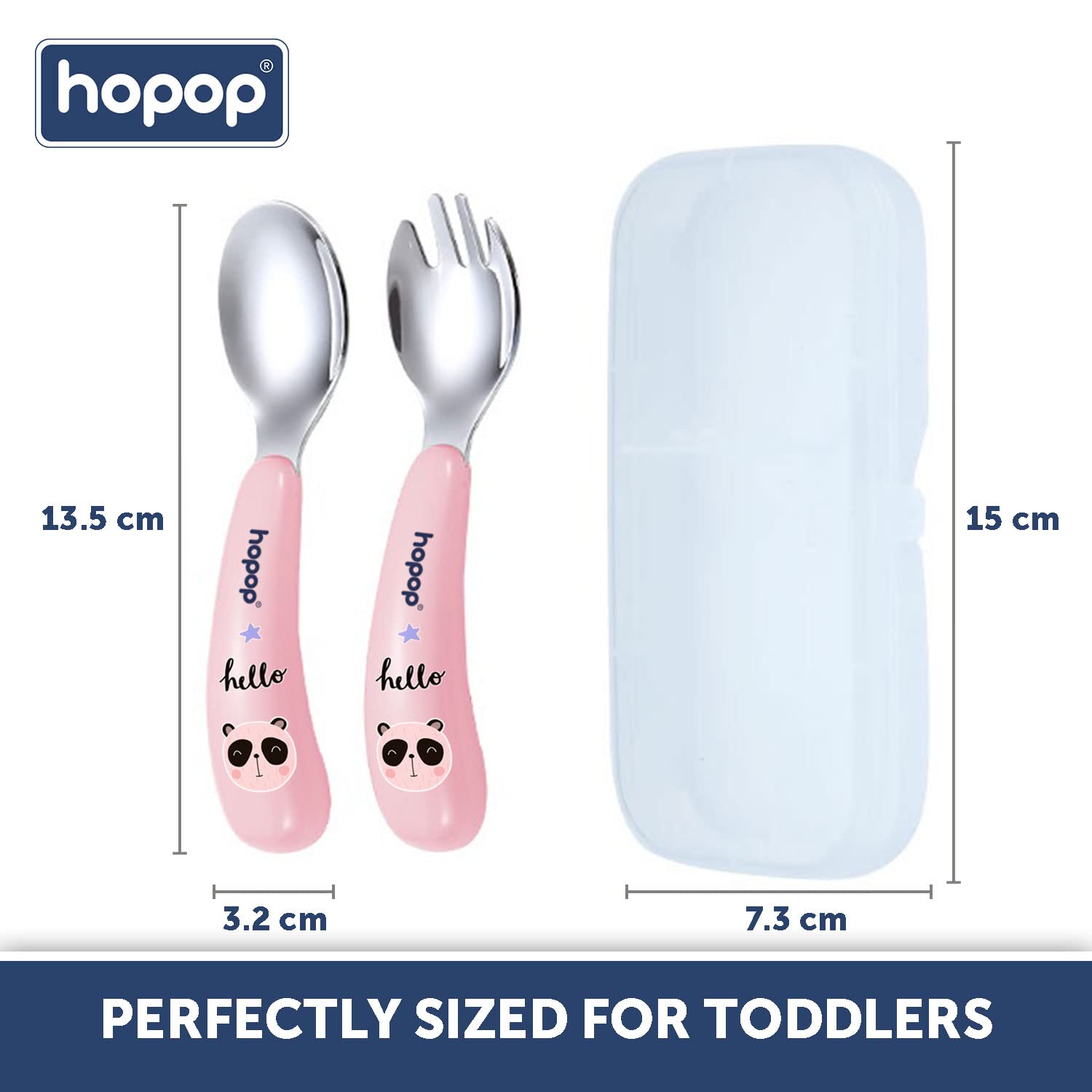 Hopop Spoon & Fork with Travel Case For Babies - Pink 6m+