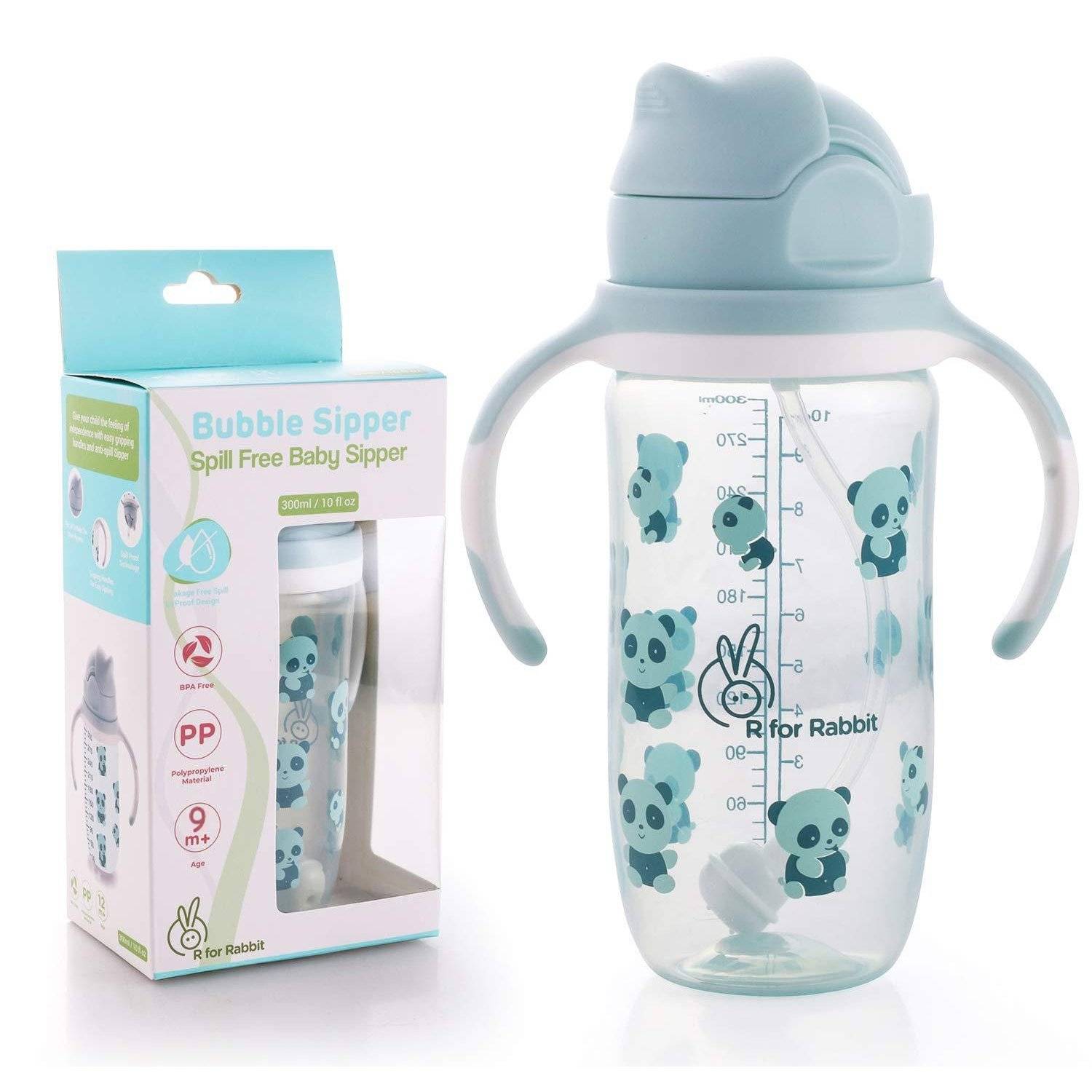R FOR RABBIT Spill Free Bubble Sipper With Twin Handle For Babies - Blue - 300ml,9m+