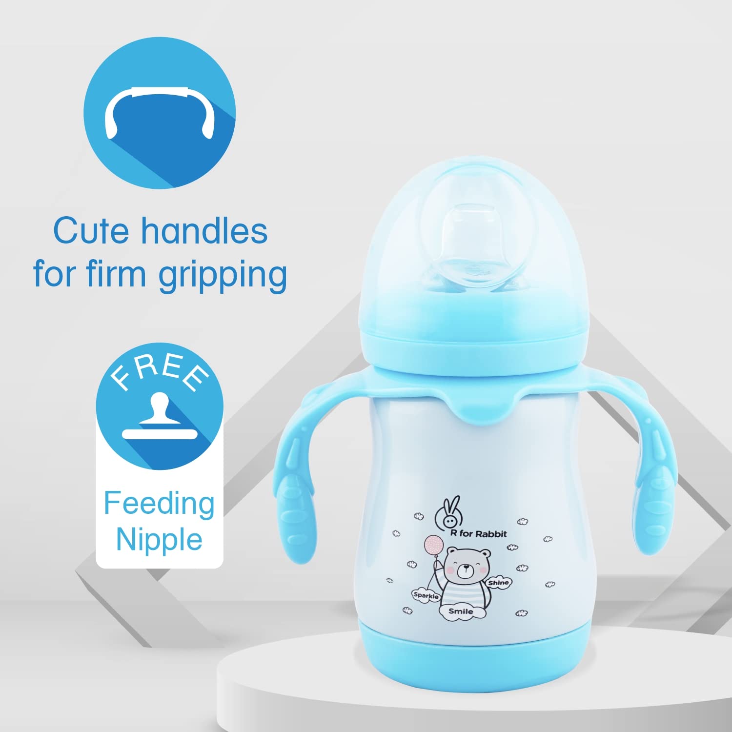R FOR RABBIT Steebo Teddy Stainless Steel Feeding Bottle With Twin Handle - Blue, 210ml