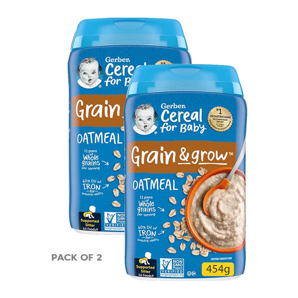 Gerber Grain & Grow cereals - Oatmeal, naturally flavored for babies - 454g - supporting sitter 1st foods, Pack of 2