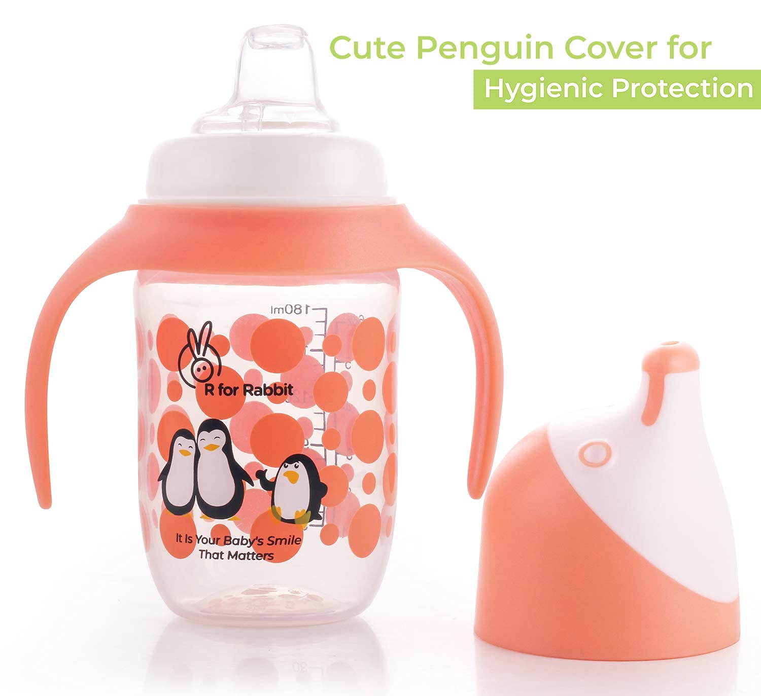R FOR RABBIT Penguin Spout Cup With Twin Handle For Babies - Orange 180ml 6m+