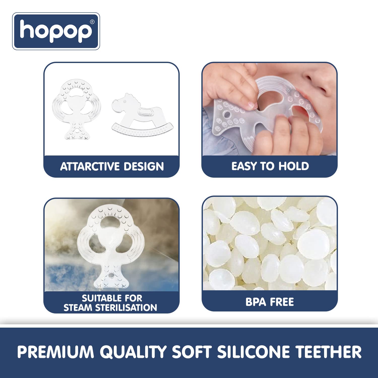 Hopop Easy Grip Silicone Teethers - 4m+