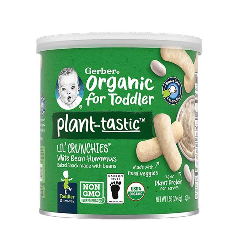 GERBER Organic lil crunchies - white bean hummus, naturally flavored baby snack - 45g, 12 + months