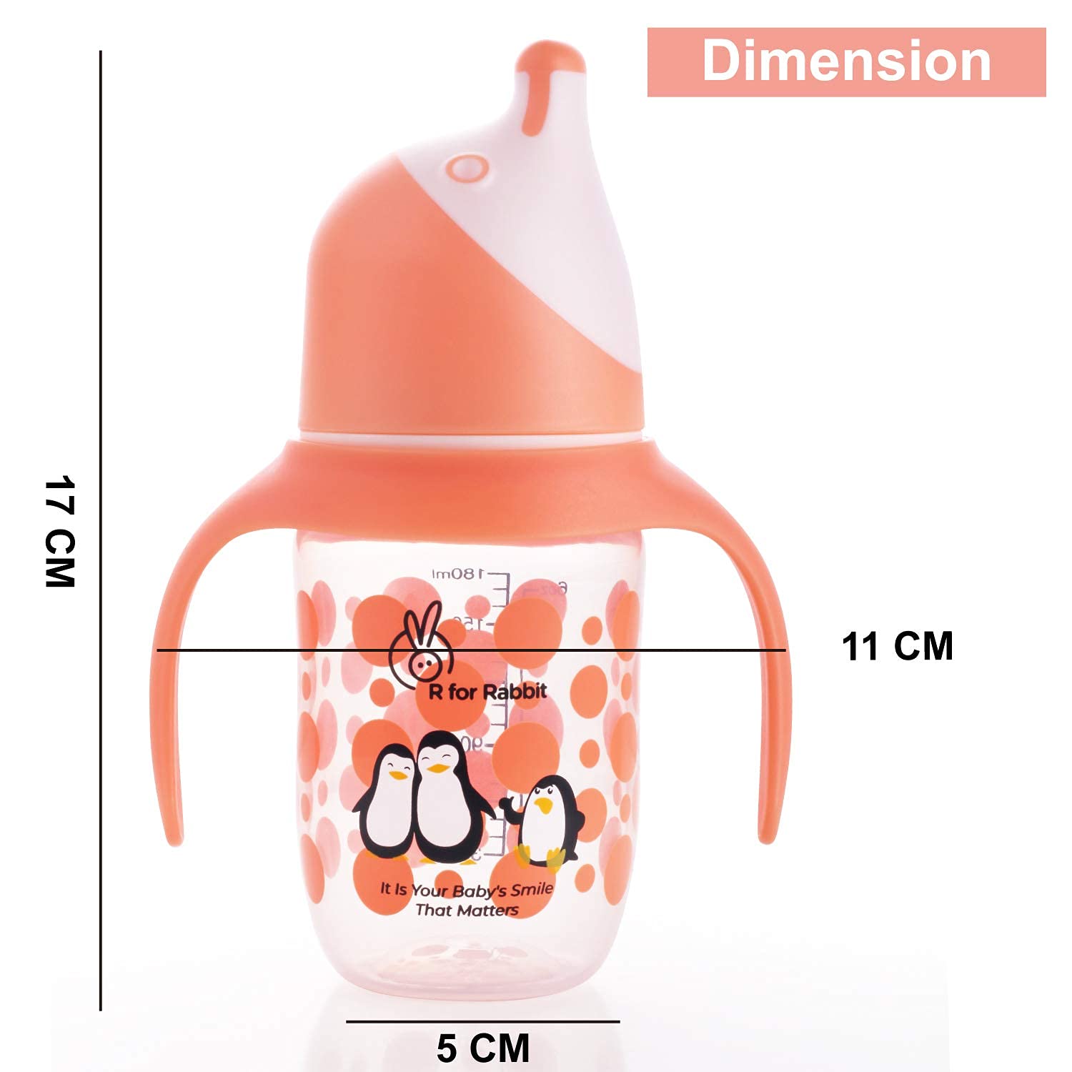 R FOR RABBIT Penguin Spout Cup With Twin Handle For Babies - Orange 180ml 6m+