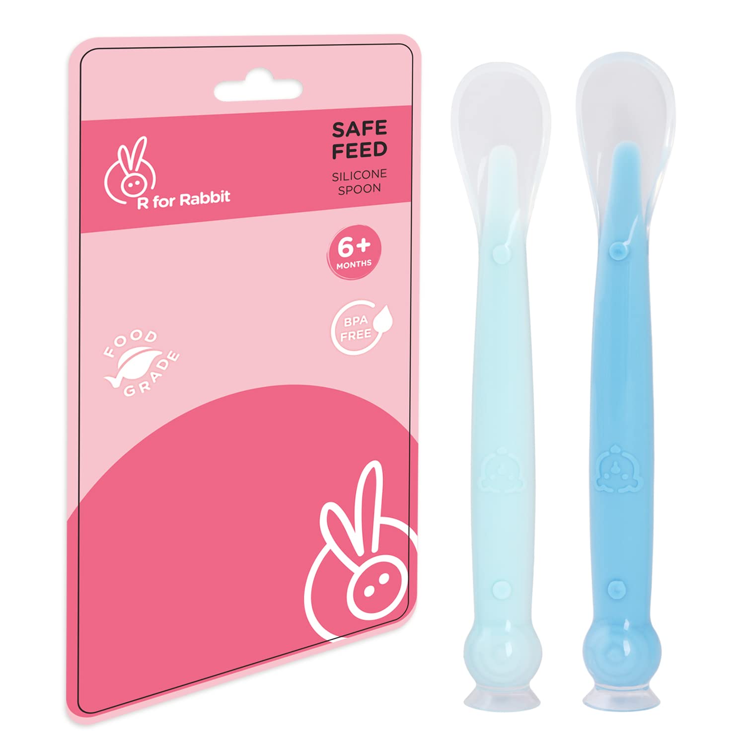 R FOR RABBIT Safe Feed Silicon Spoon For Babies, 2pcs - Lake Blue & Blue 6m+