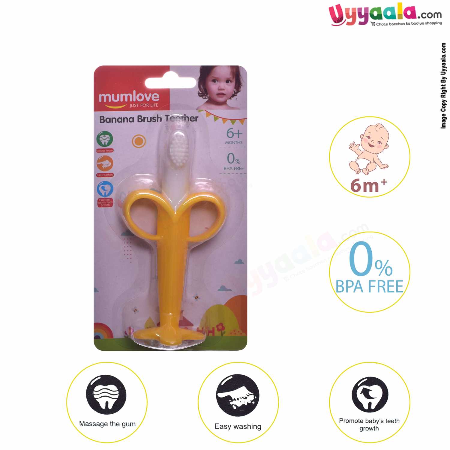 MUMLOVE Soft Silicone Banana shaped Baby Oral Massager cum Toothbrush, 6m+ age - Yellow