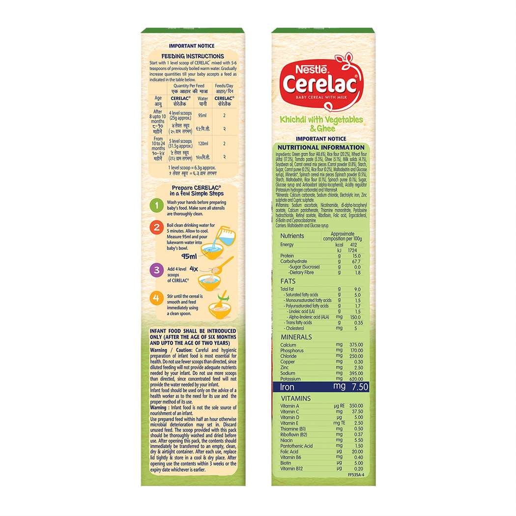 Buy Nestle Cerelac Baby Cereal with Milk, Khichdi, Vegetables & Ghee Online in India at uyyaala.com