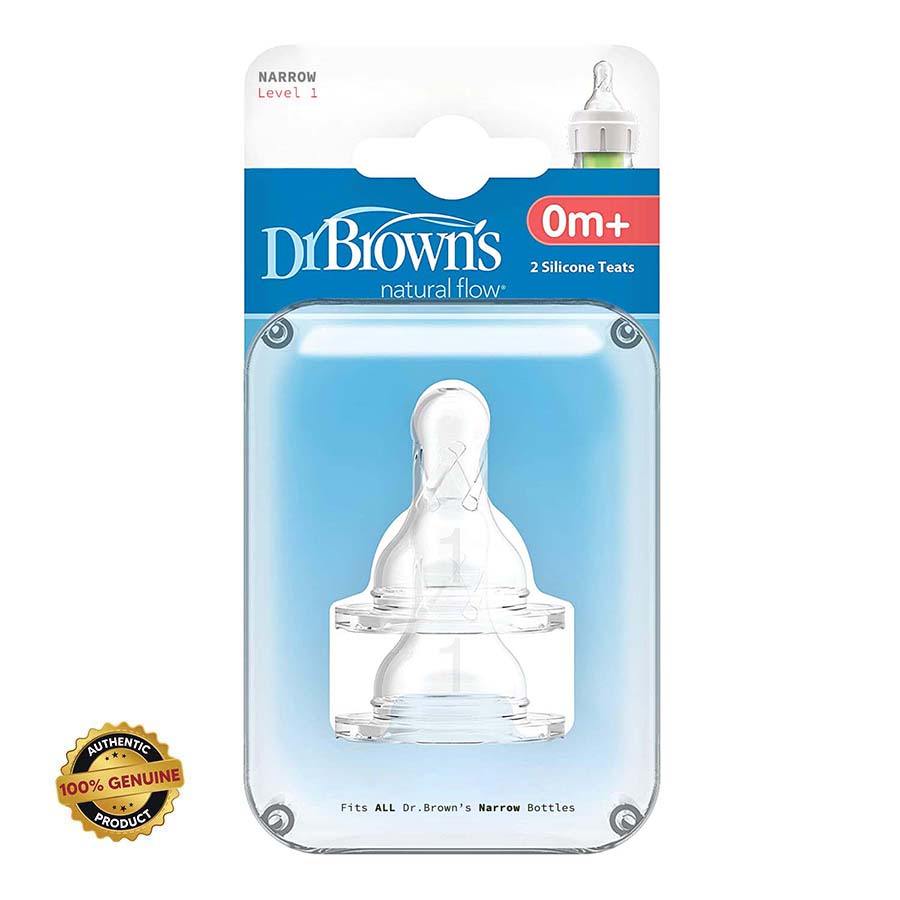 Dr Browns silicon teats natural flow narrow neck level 1 - 2pc, 0 + months