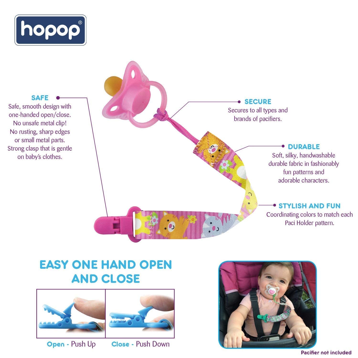 Hopop Baby Pacifier Clip For Babies- Orange, 0m+