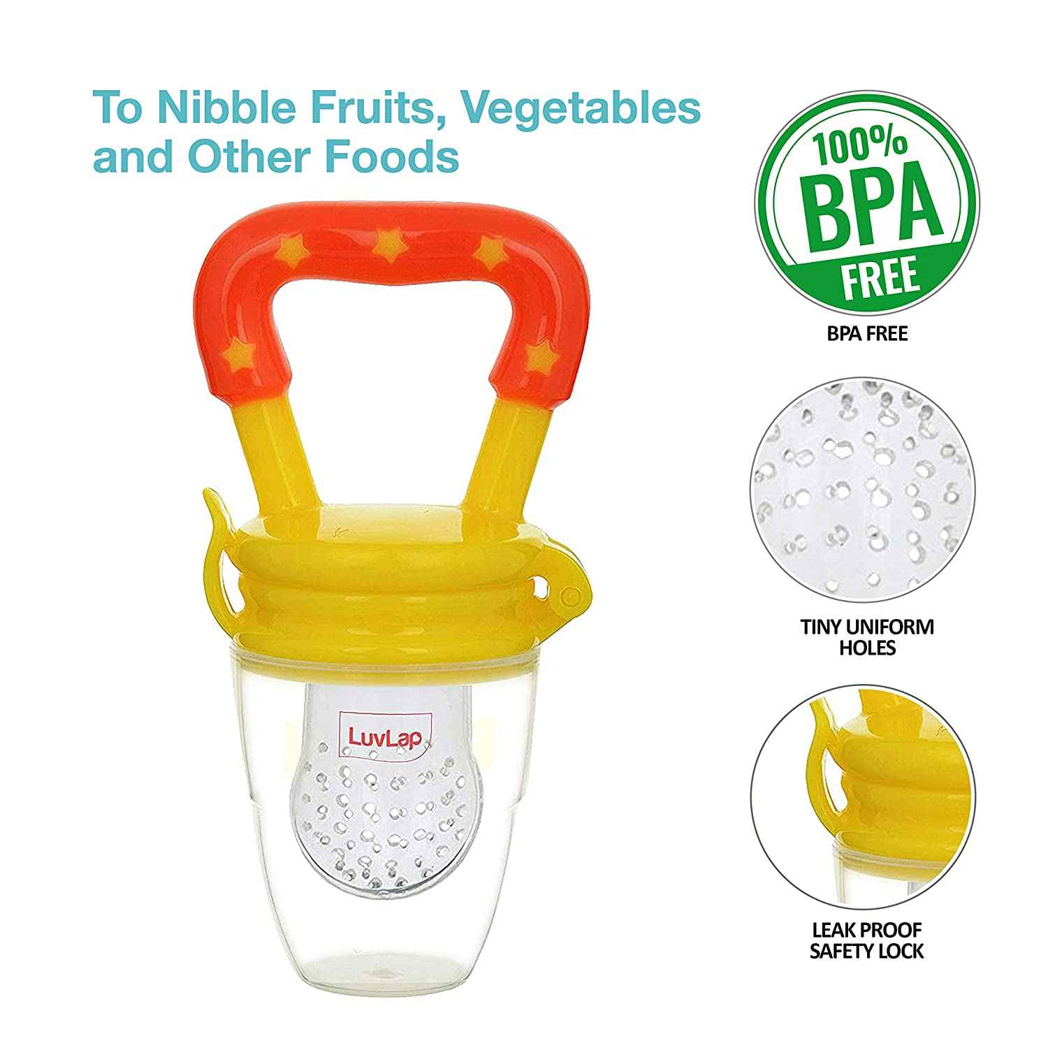 LUVLAP Food & Fruit Silicone Nibbler with Extra Silicone Mesh Sack 6+m Age - Red, Yellow