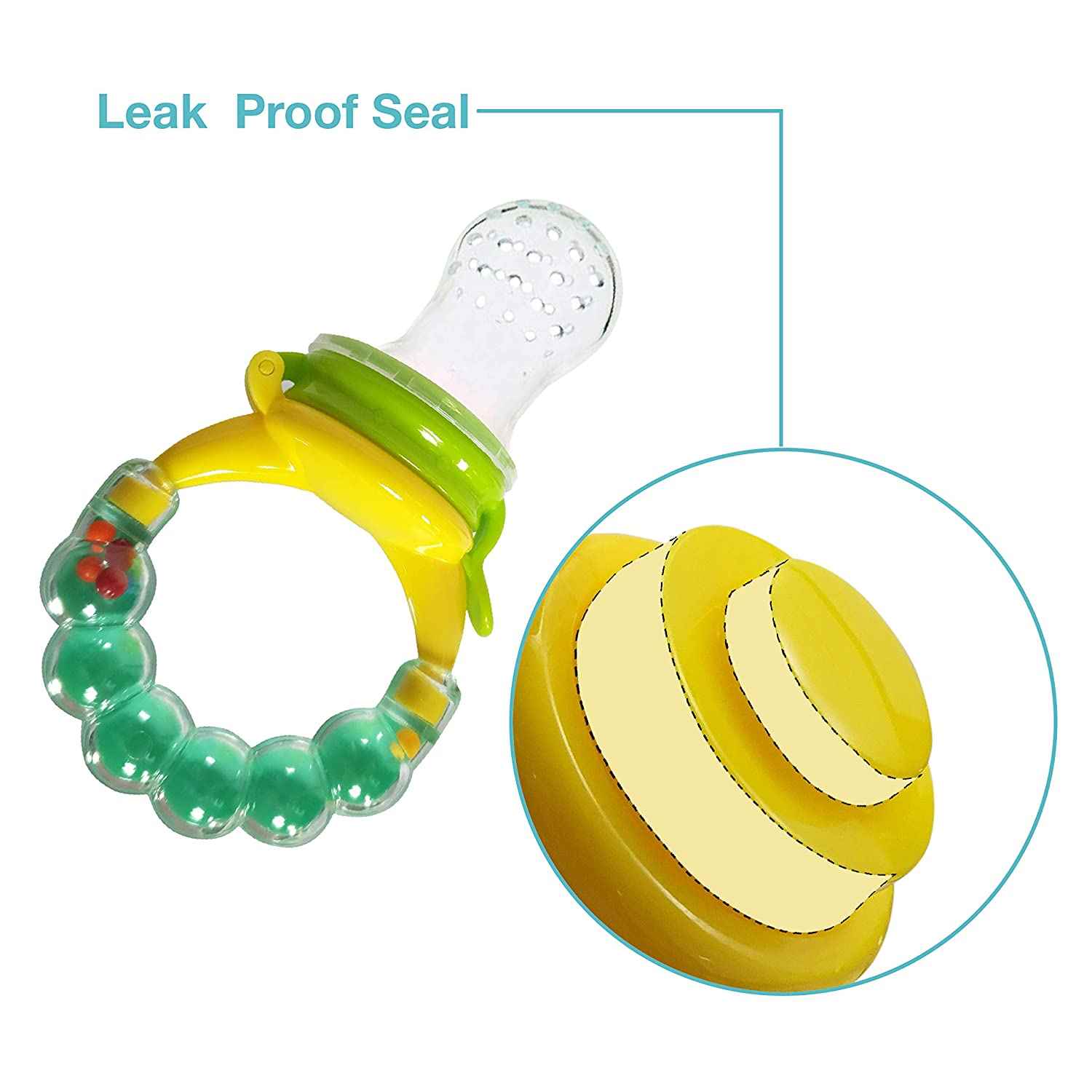LUVLAP Food & Fruit Silicone Nibbler with rattle & Extra Silicone Mesh Sack 6+m Age - Yellow, Green