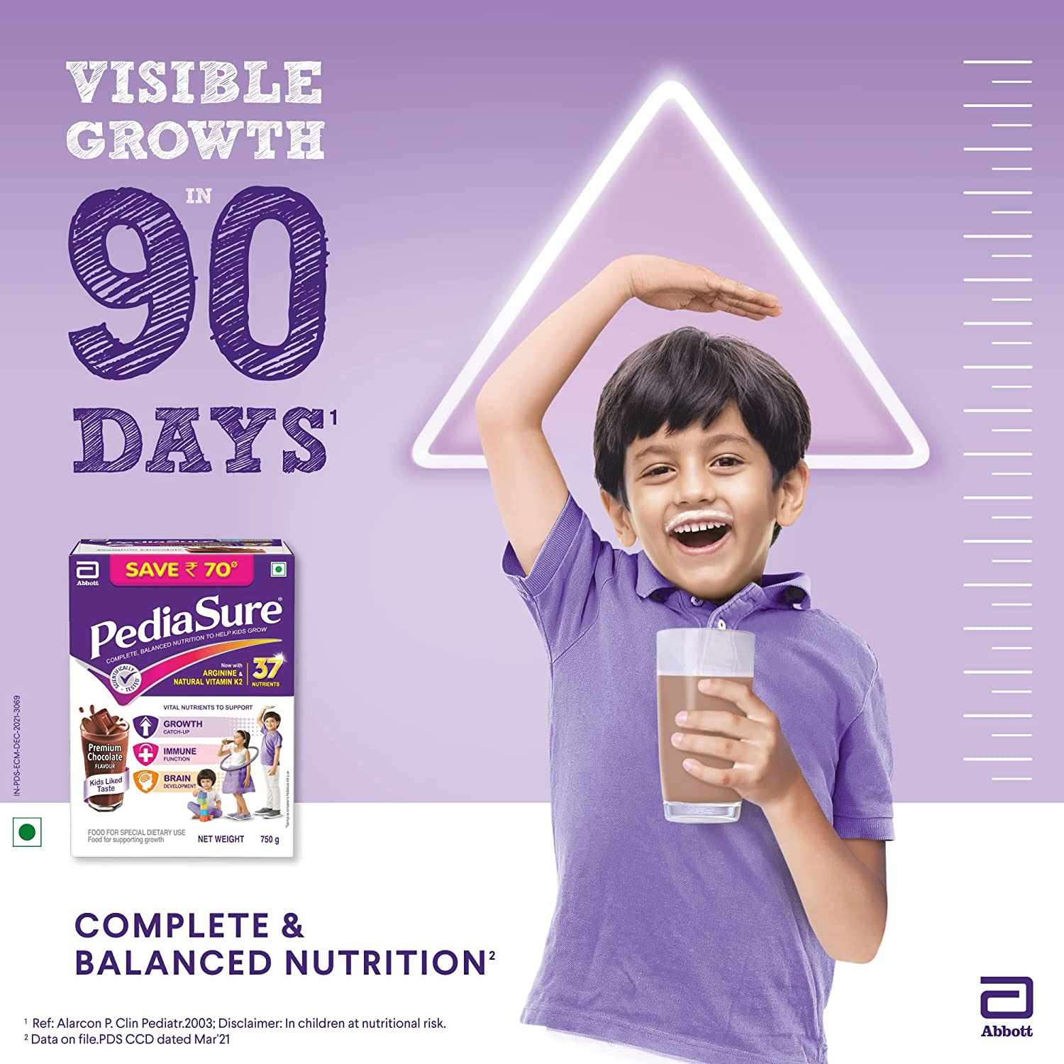 ABBOTT PediaSure Complete Balanced Nutrition To Help Kids Grow With Chocolate Delight Flavour for 2 Years - 750g