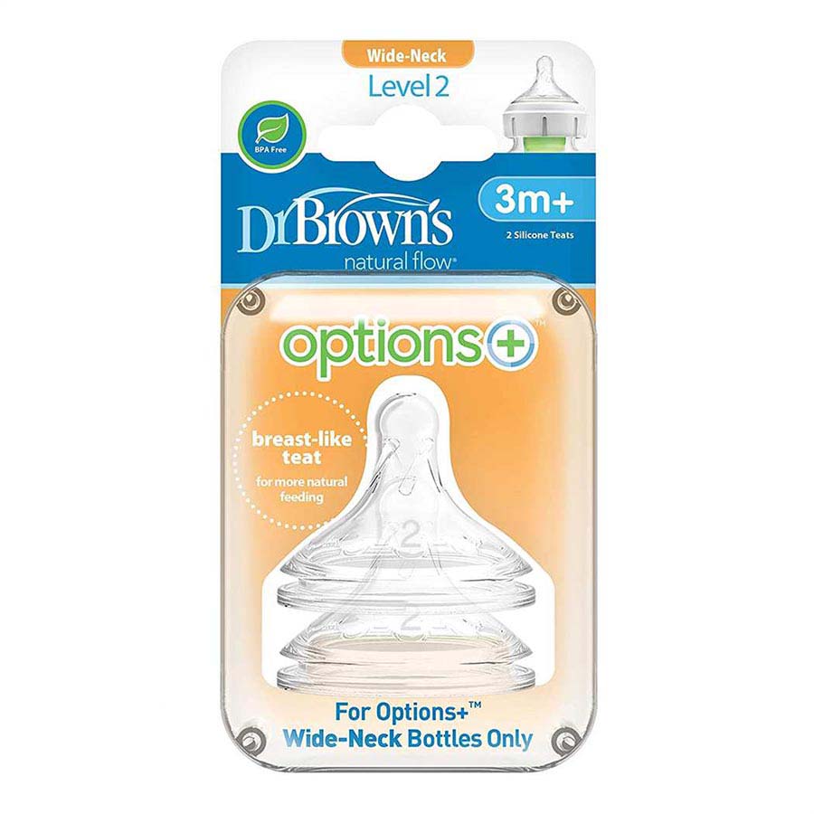Dr Browns silicon teats(Nipples) wide neck level 2 options+ 2pc, 3 + months