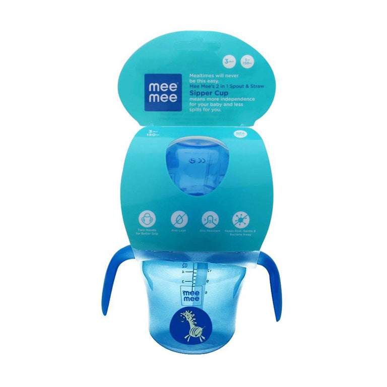 MEE MEE 2 in 1 Spout & straw Sipper Cup 150ml 3m+m - Blue