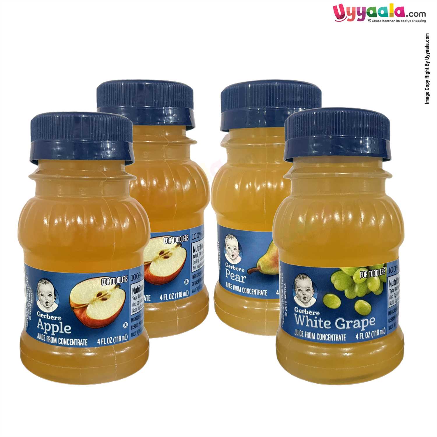 GERBER Fruit Juices Variety Pack, 2 Apple 1 Pear 1 White Grape - Pack of 4, 118ml Each 12m+