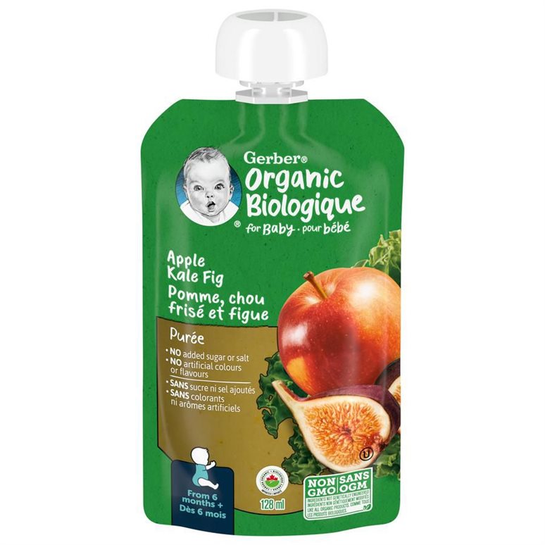 Gerber Organic Biologique Puree for Babies, Apple Kale & Fig - 128ml, 6 Months +