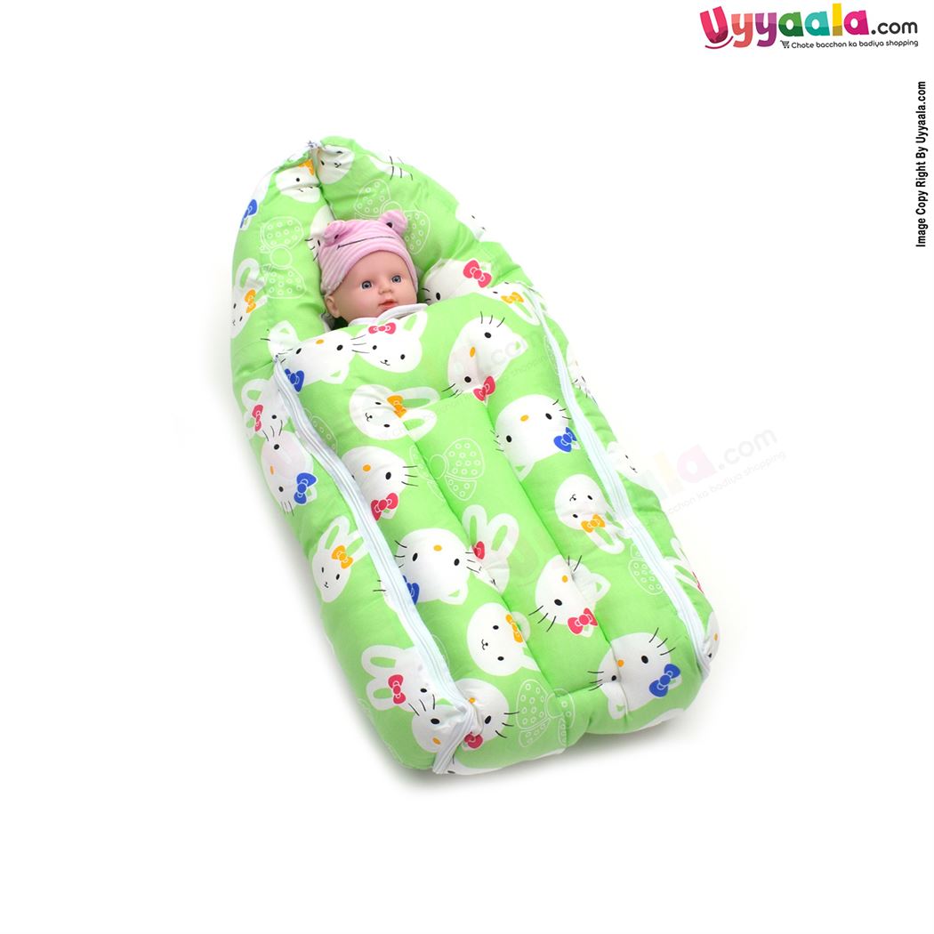 Sleeping Bag(Carry Nest) Premium Cotton Hello Kitty Print 0+m, Green-uyyala-com.myshopify.com-Sleeping Bags-Happy Babies