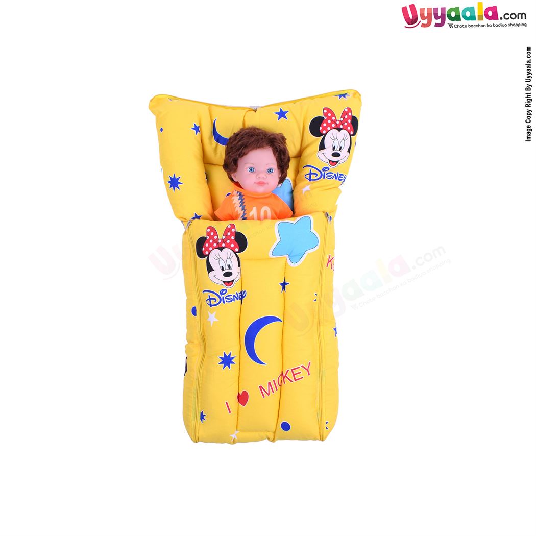 Baby Sleeping Bag Premium Cotton Mickey Mouse Print, 0-12m Age - Yellow-uyyala-com.myshopify.com-Sleeping Bags-Happy Babies