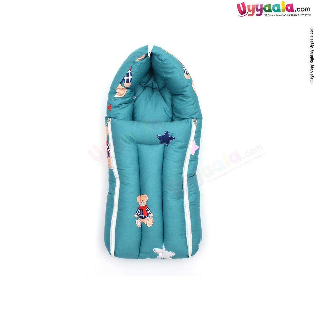 Baby Sleeping Bag Premium Cotton With Bear Star Print, 0-12m Age Green