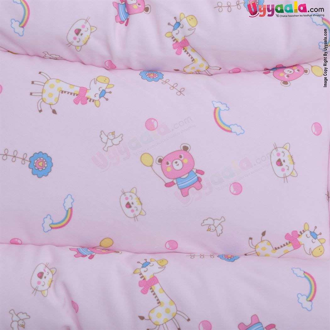 Sleeping Bag(Carry Nest) Premium Velvet, Bear & Giraffe Print Light 0-3m Age, Pink-uyyala-com.myshopify.com-Sleeping Bags-Happy Babies