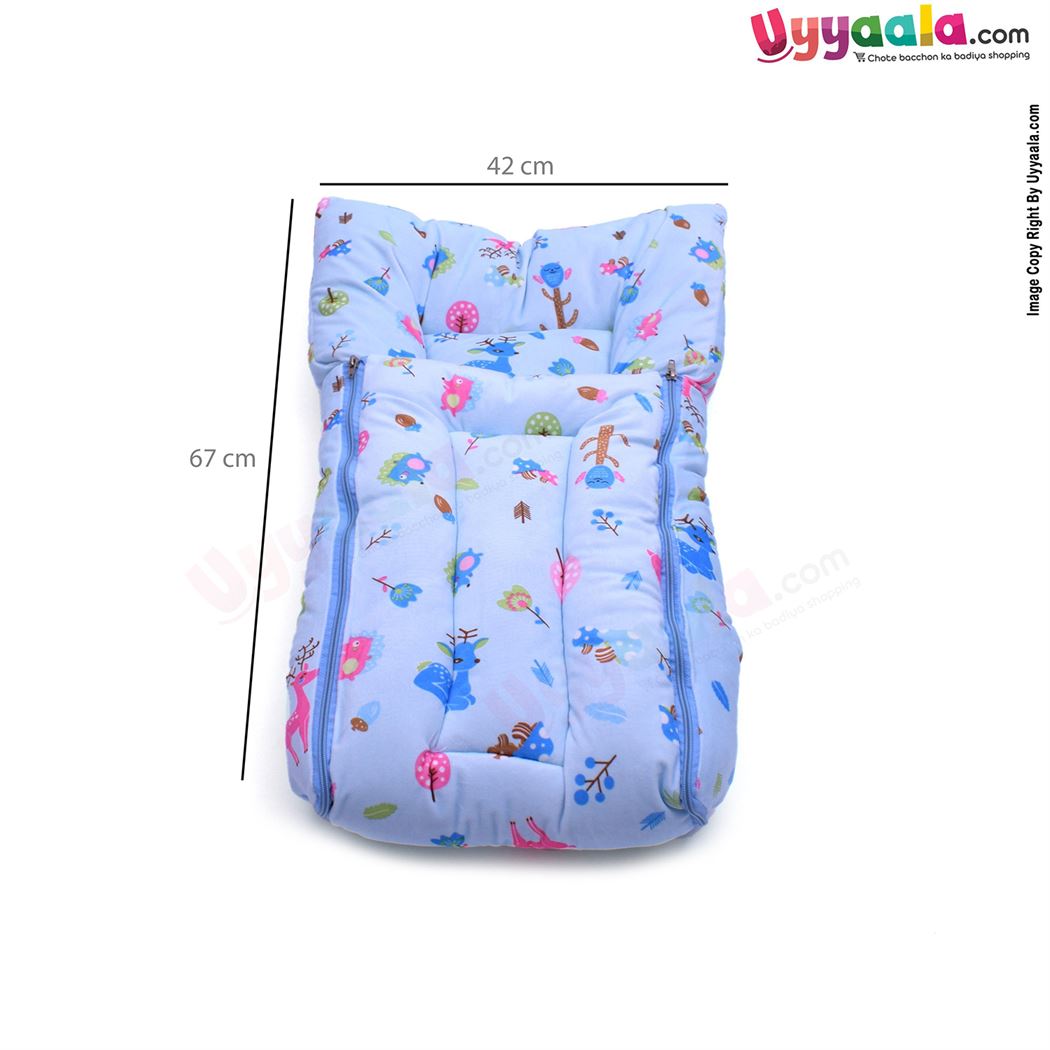 Sleeping Bag (Carry Nest) Premium Velvet, Trees & Deer Print 0-3m Age, Blue-uyyala-com.myshopify.com-Sleeping Bags-Happy Babies