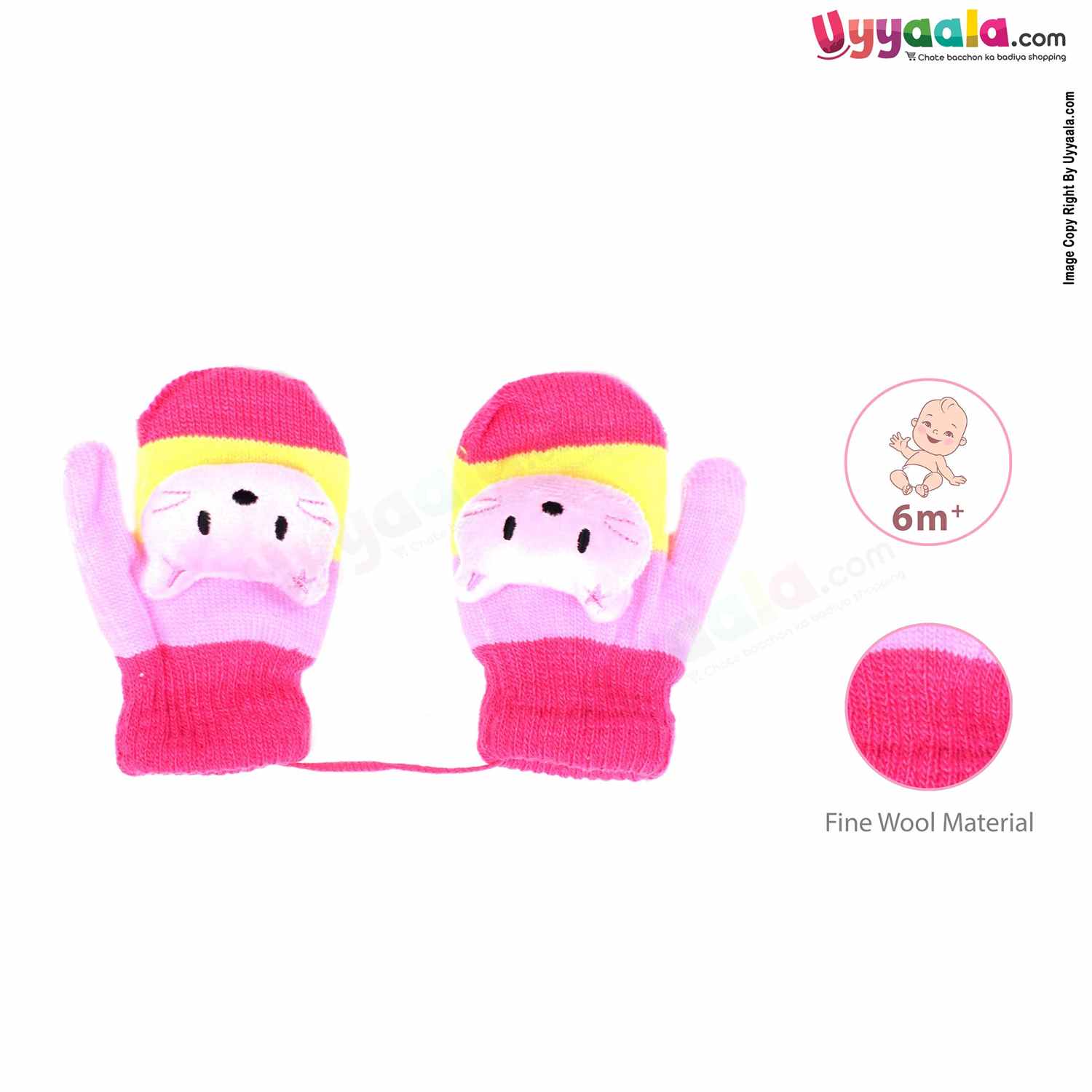 Baby Woolen Hand Gloves With Cat Character