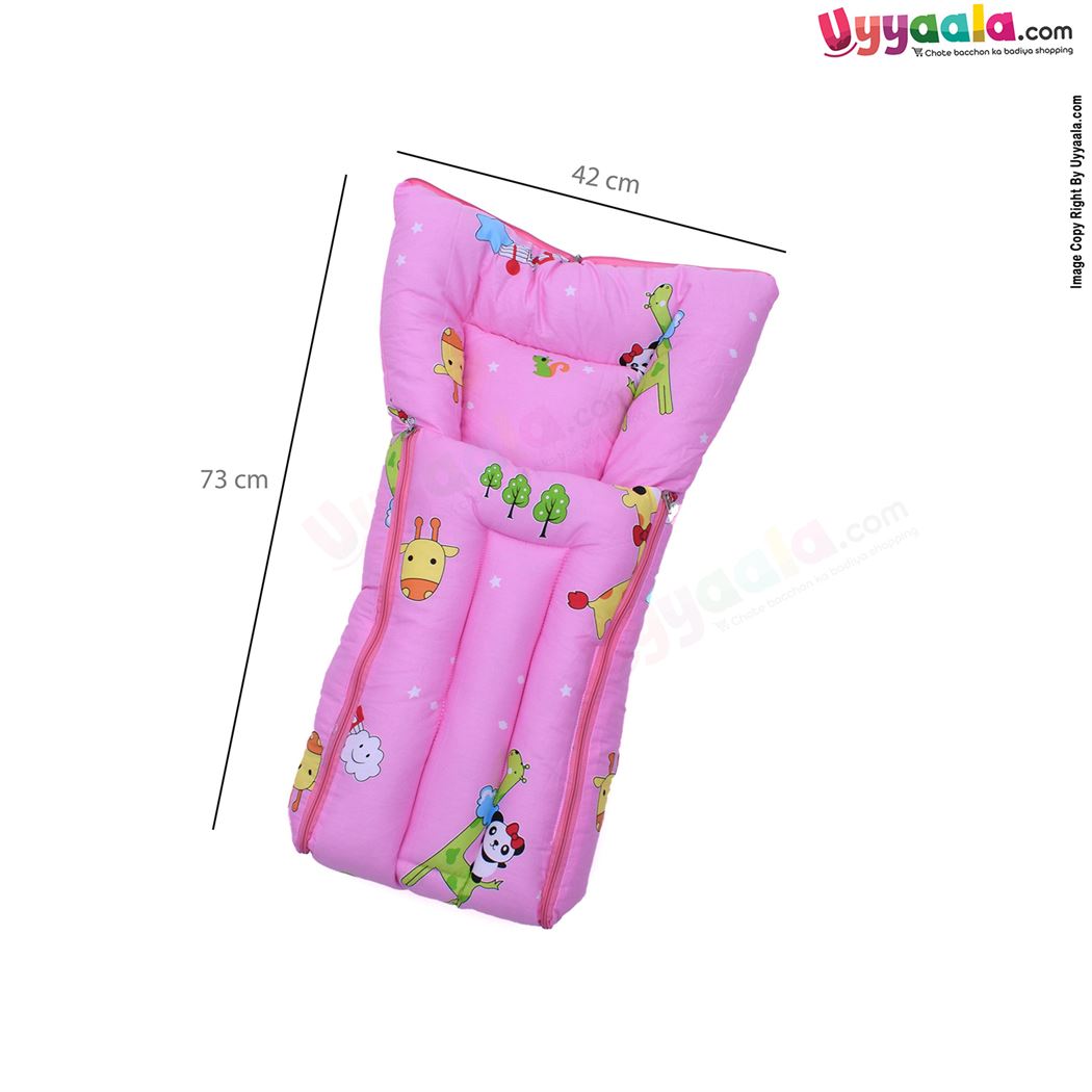 Sleeping Bag(Carry Nest) Premium Cotton Panda & Giraffe Print 0-3m Age, Pink-uyyala-com.myshopify.com-Sleeping Bags-Happy Babies