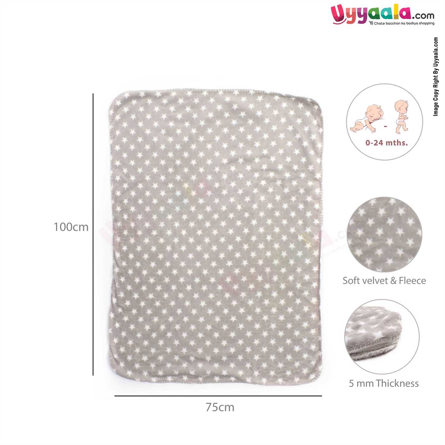 Baby Blanket One Side Fur With Ultra Soft, Star Print