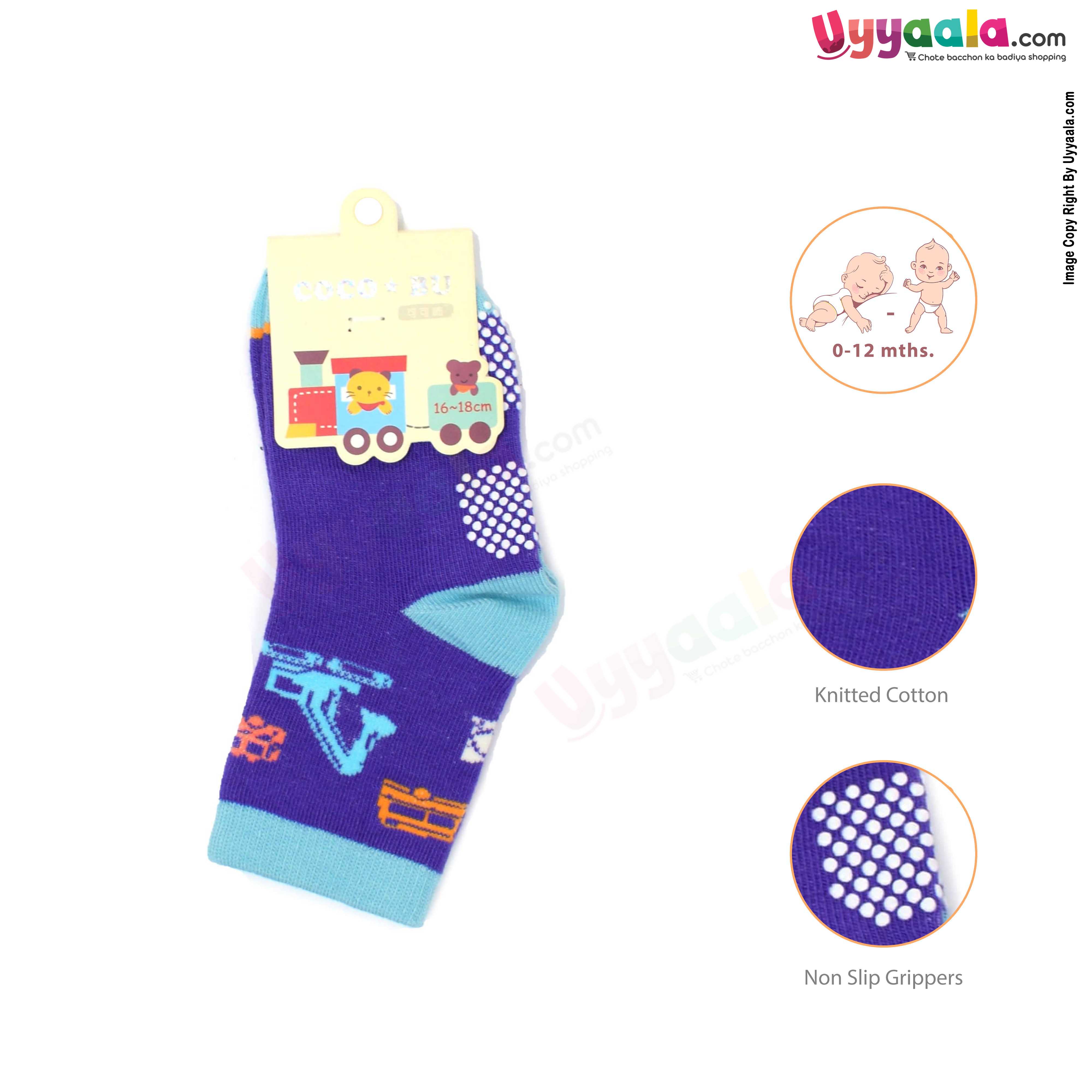 COCO BU Grip Socks Boy With JCB Print 16-18cm) - Violet