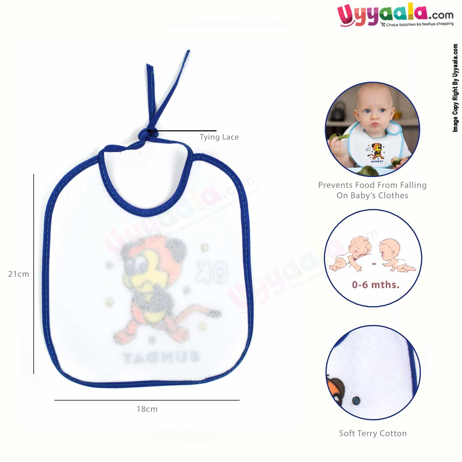 Baby Bib Terry Cotton, Newborn Top Tieing Model, Multiple Print, Pack of 7, Size (21*18 cm) - Multicolor