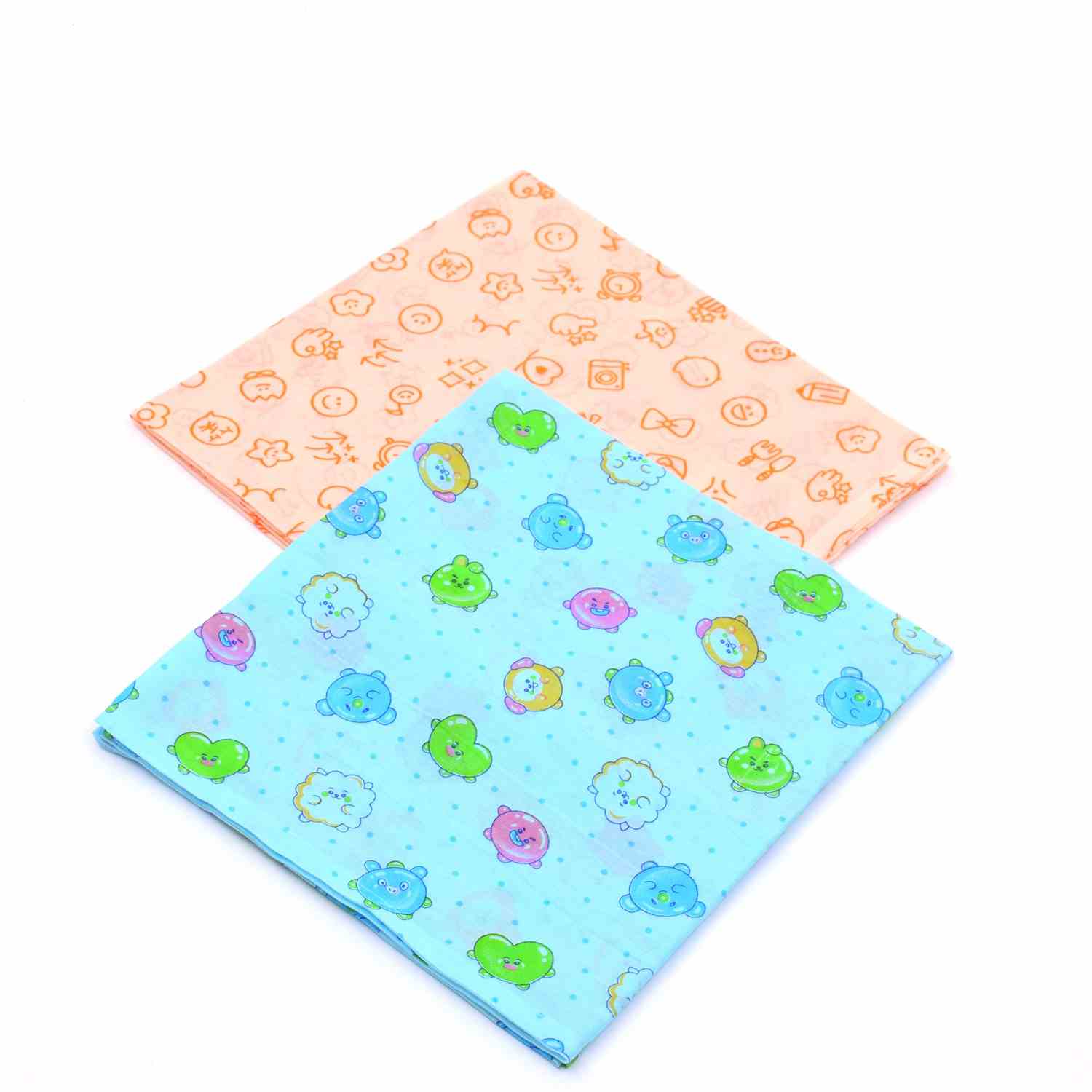 Cotton(Muslin) Wrapper with Smiley Print Orange & Animal Print Blue Pack of 2, 0+m Age