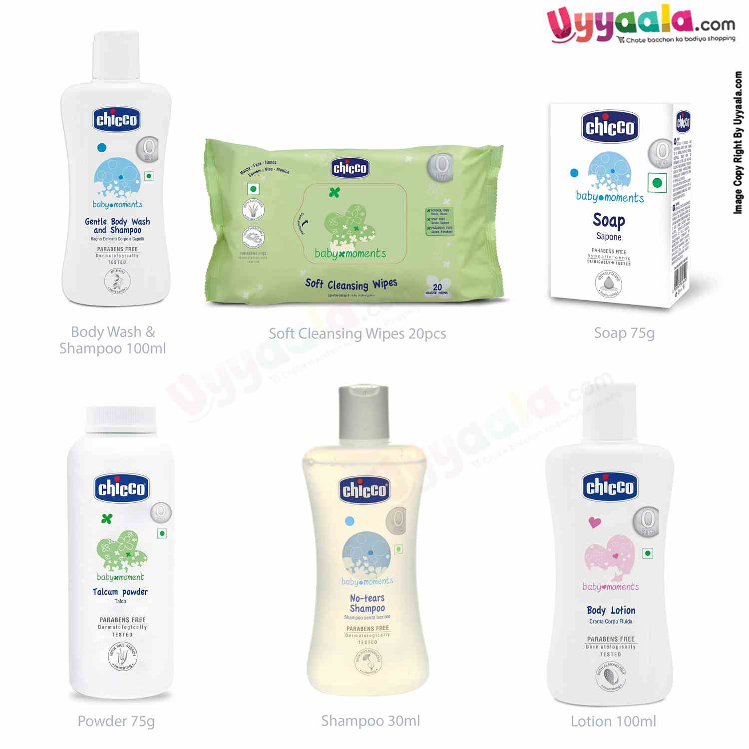 Baby lotion, shampoo, body wash, soap, powder & cleansing wipes combo pack