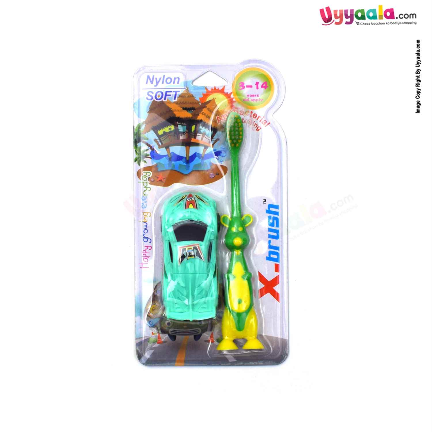 X-BRUSH Nylon Soft Tooth Brush for Kids with Toy Sports Car 3-14 y Age