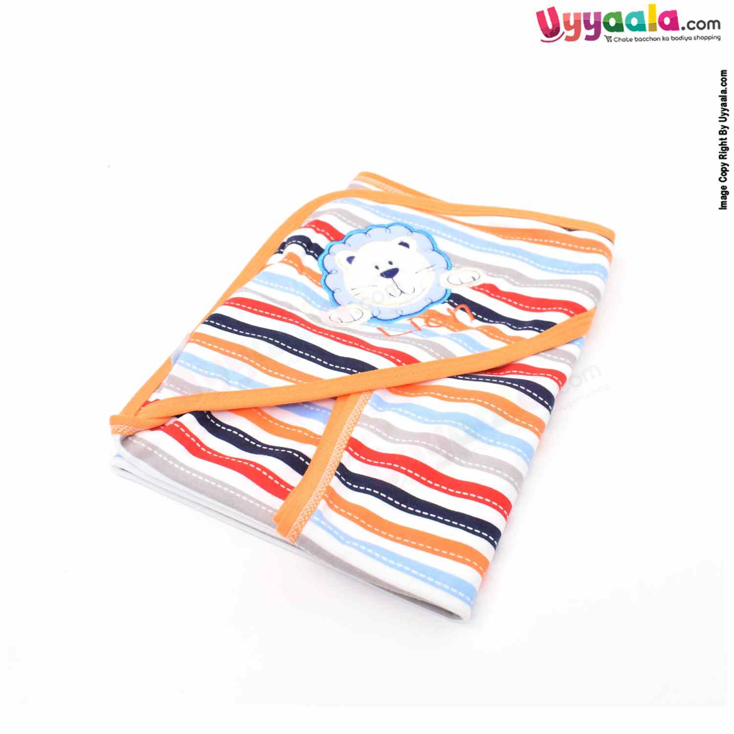 Cotton Hosiery Hooded Towel for Babies with Floral Print 1pc 0+m Age, Size (73*69Cm)- MultiColor