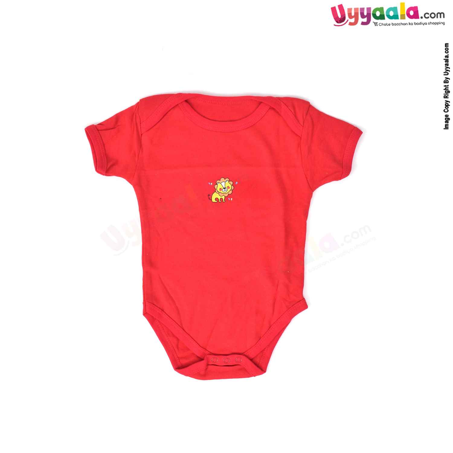 Precious One Short Sleeve Body Suit 100% Soft Hosiery Cotton - Red with Lion Print (9-12M)