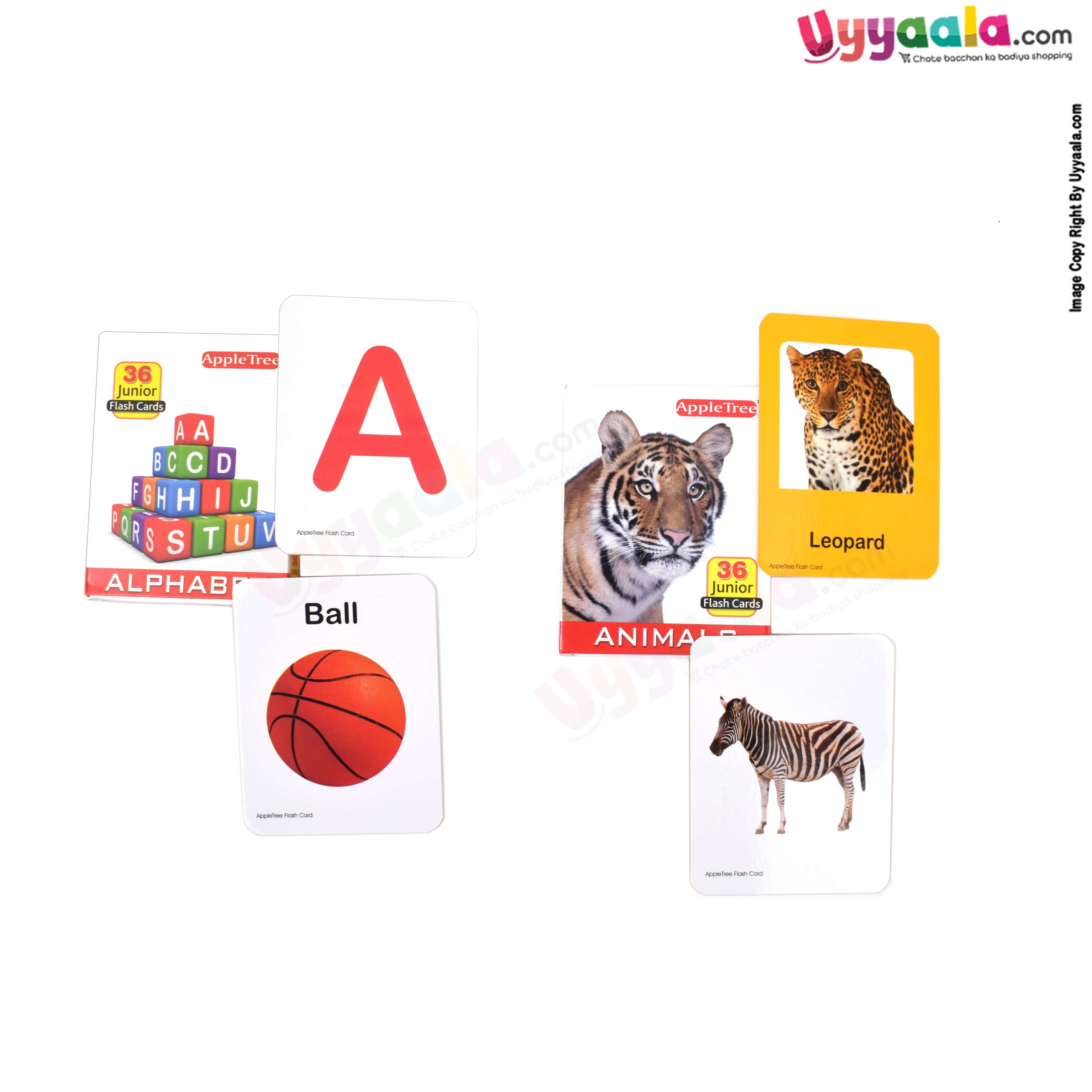 APPLE TREE junior flash cards pack of 2 - animals & alphabets - 1-5 years