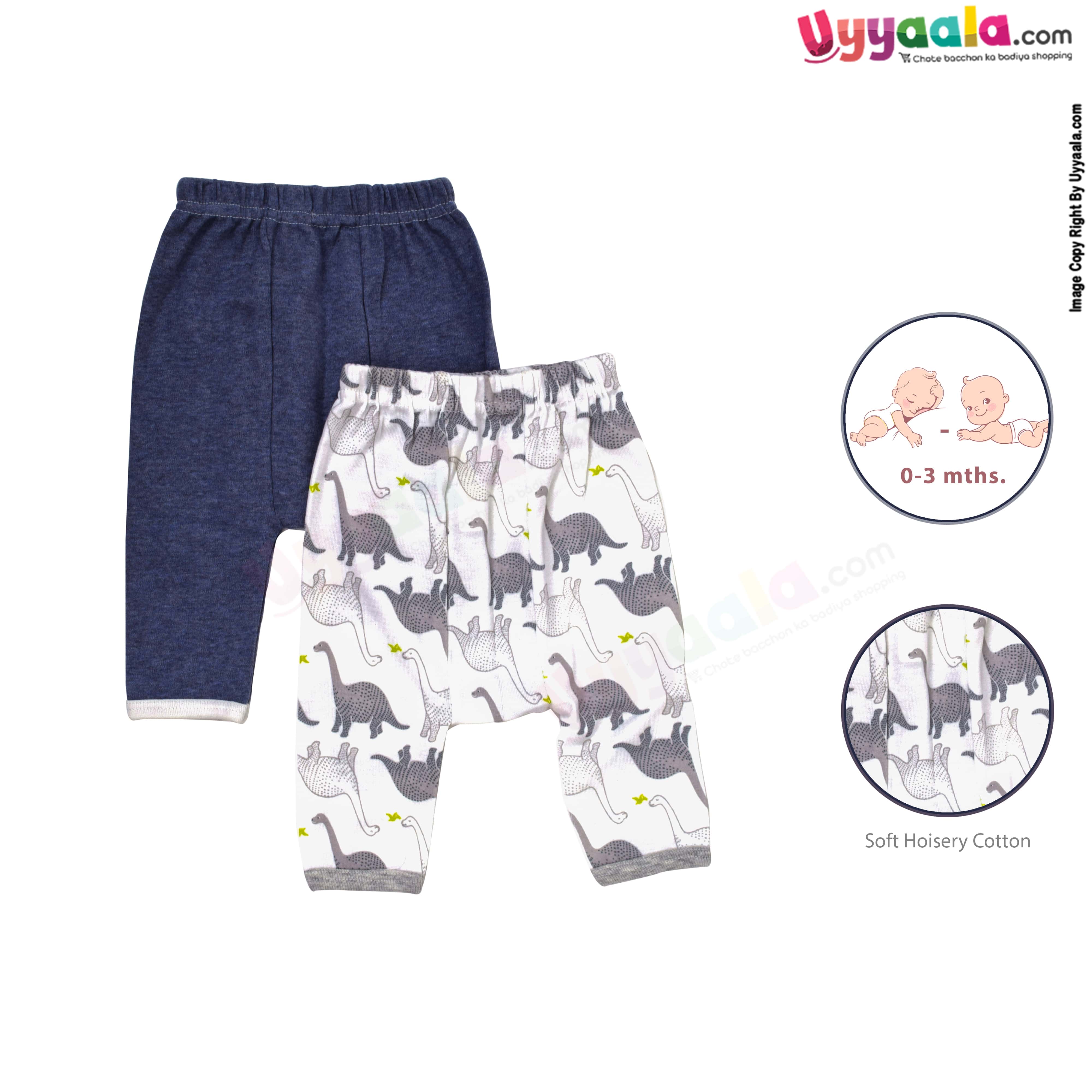 PRECIOUS ONE diaper pants 100% soft hosiery cotton pack of 2 - white with dinosaur print & navy blue (0-3m)