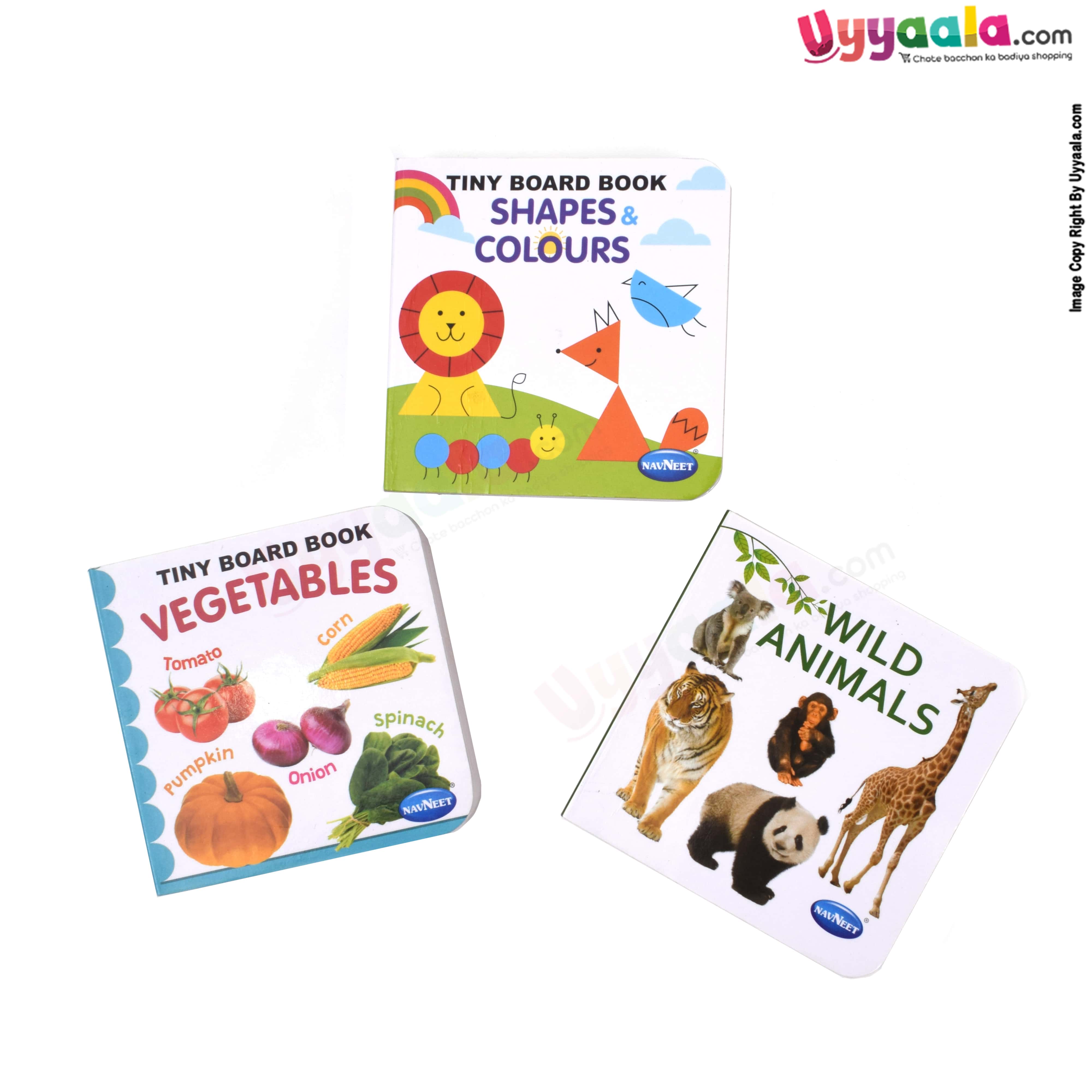 NAVNEET tiny board book pack of 3 - vegetables, wild animals & shapes & colors