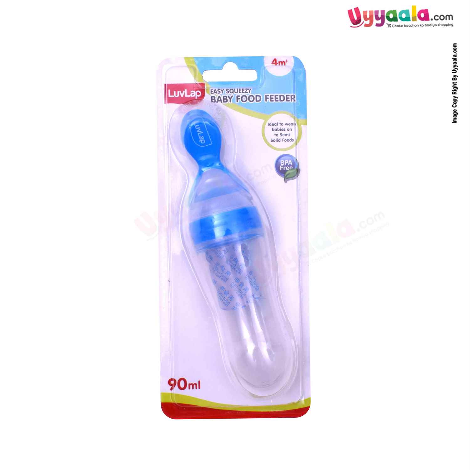LUVLAP Squeezy Baby Bottle Feeder with Silicone Spoon Tip, 90ml, 4+m Age - Blue